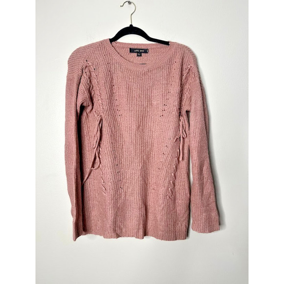 Love Tree Womens Sweater Small Dusty Pink Lace Up Knit Ties Ribbed Pullover - Picture 1 of 8